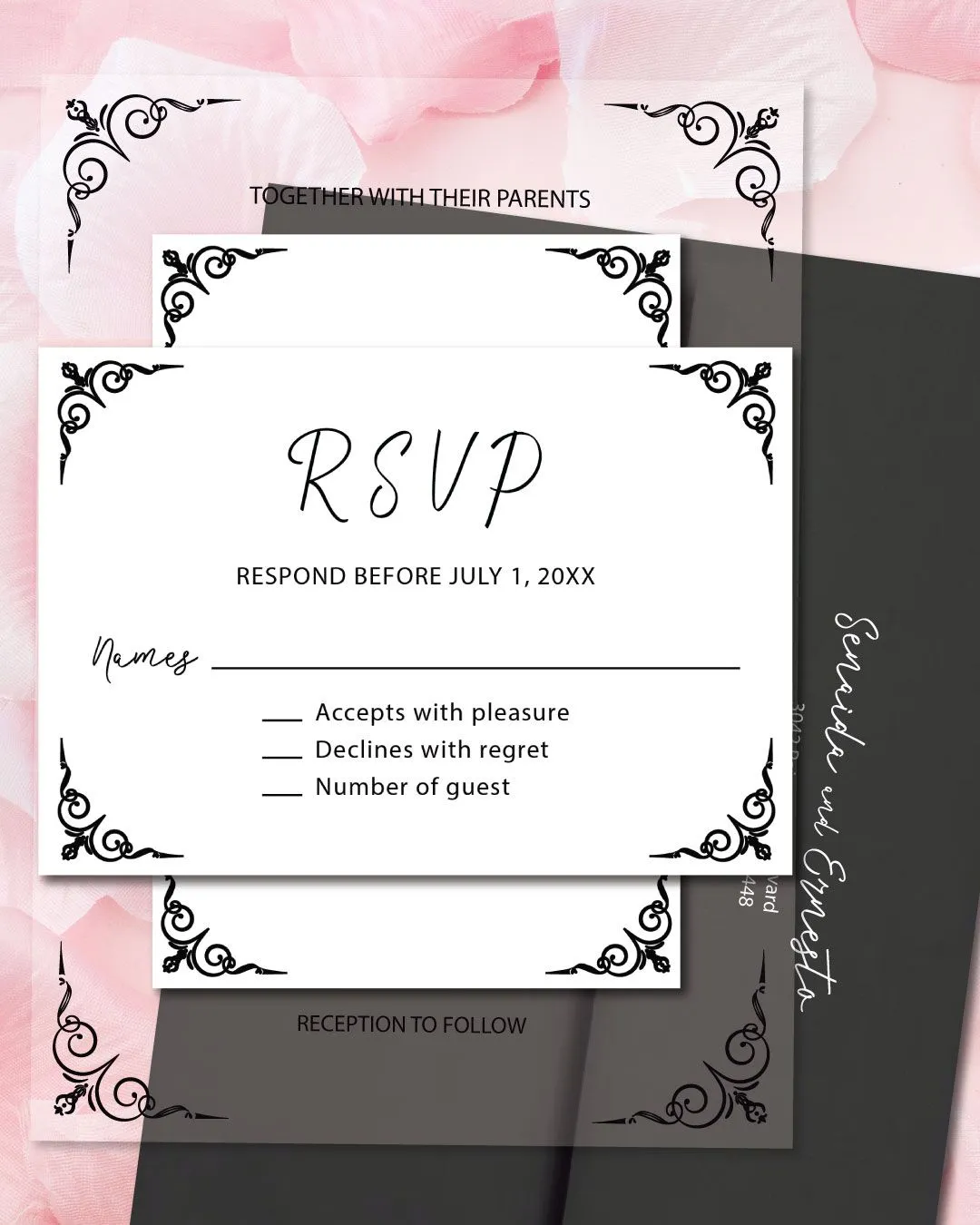 Black Vintage CornersAcrylic Wedding Invitation