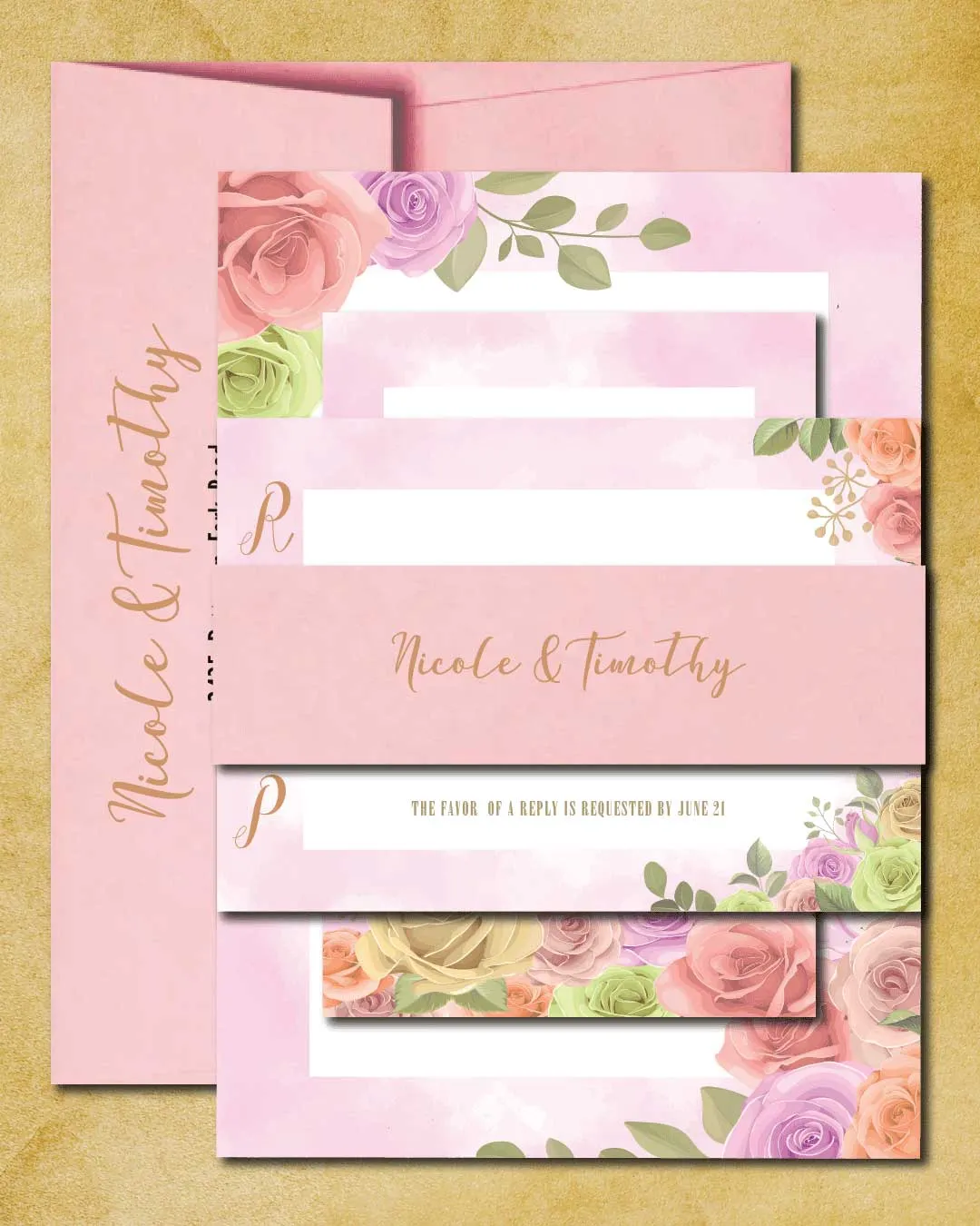 Multicolored Rose Bouquet Simple Flat 5x7 Wedding Invitation