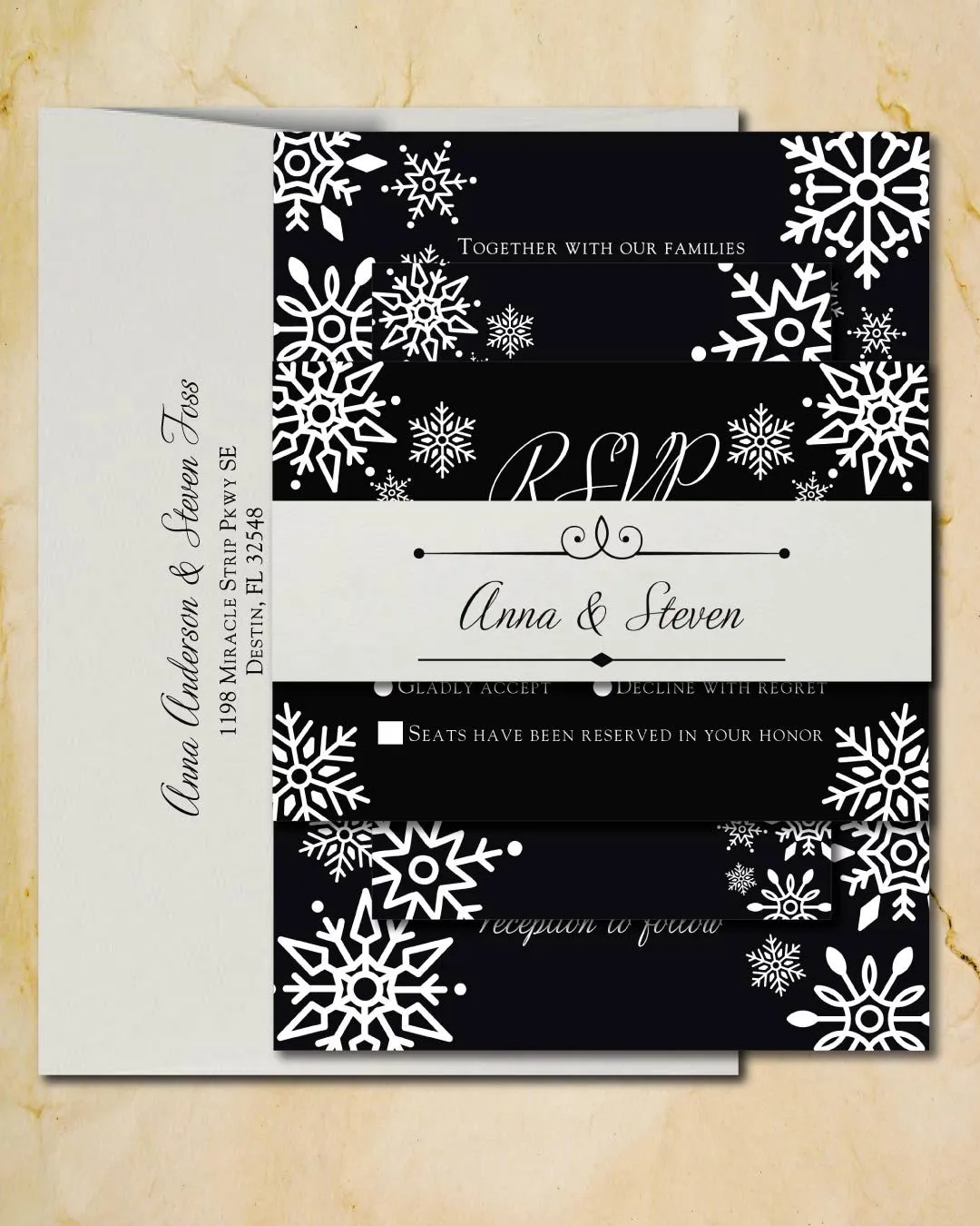 Dark Invitation Snowflakes Simple Flat 5x7 Wedding Invitation