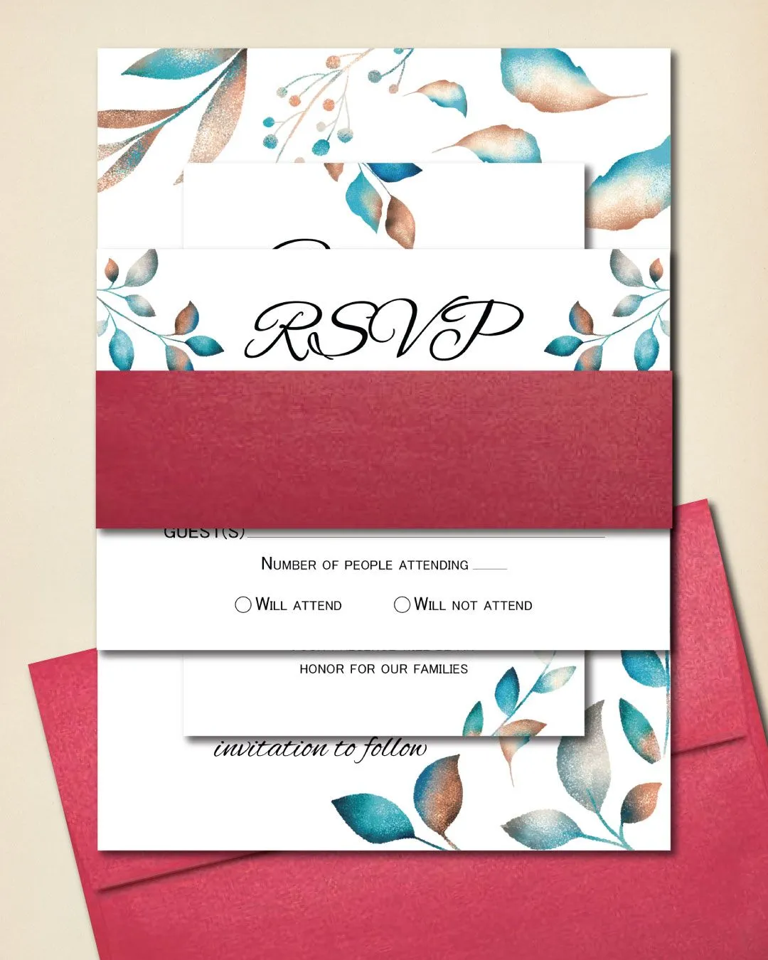 Leaves and Branches Gradient Simple Flat 5x7 Wedding Invitation
