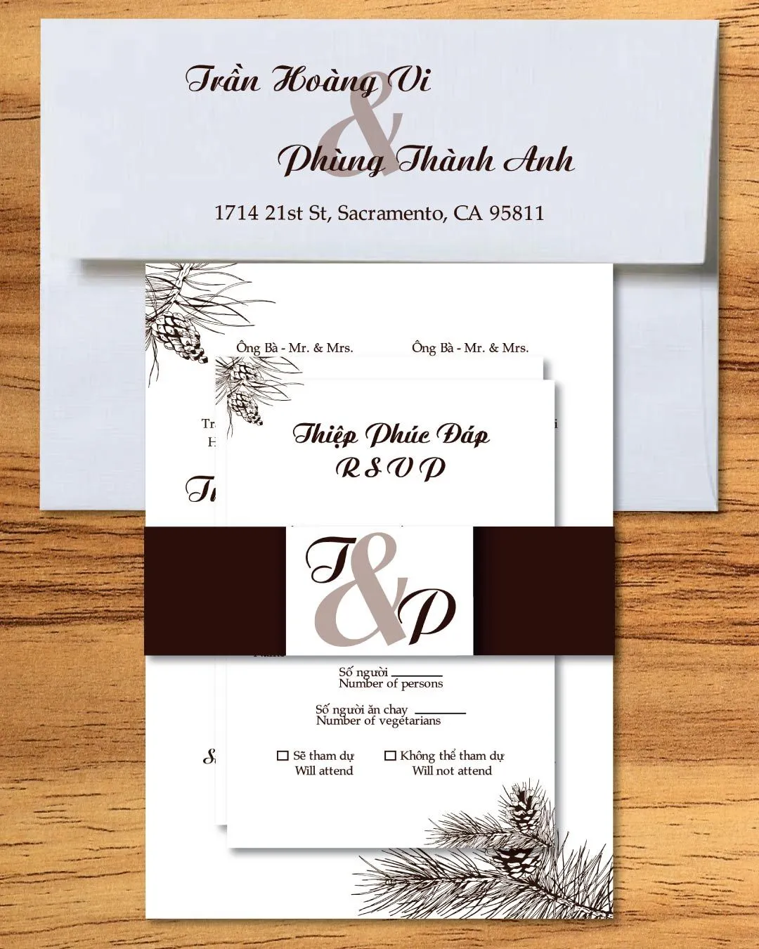 Christmas Brown Branches Simple Flat 5x7 Wedding Invitation