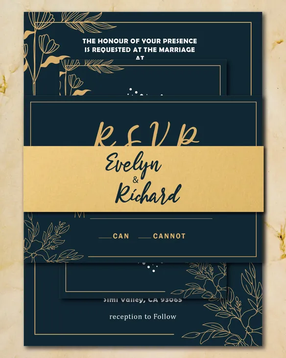 Golden Flowers Simple Flat 5x7 Wedding Invitation