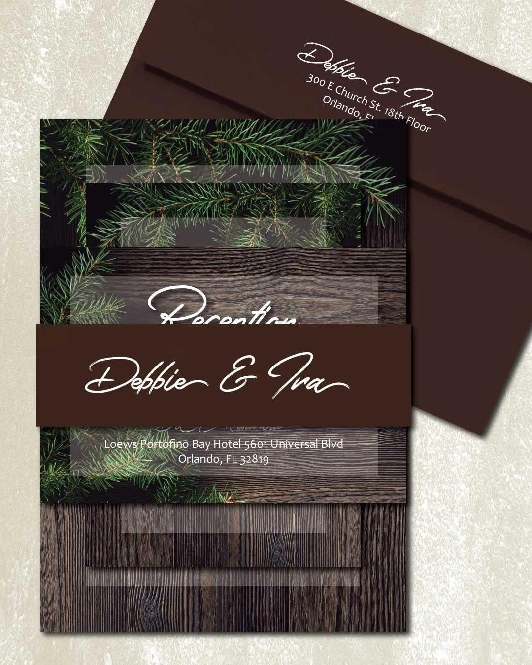 Pine and Wood Design Simple Flat 5x7 Wedding Invitation