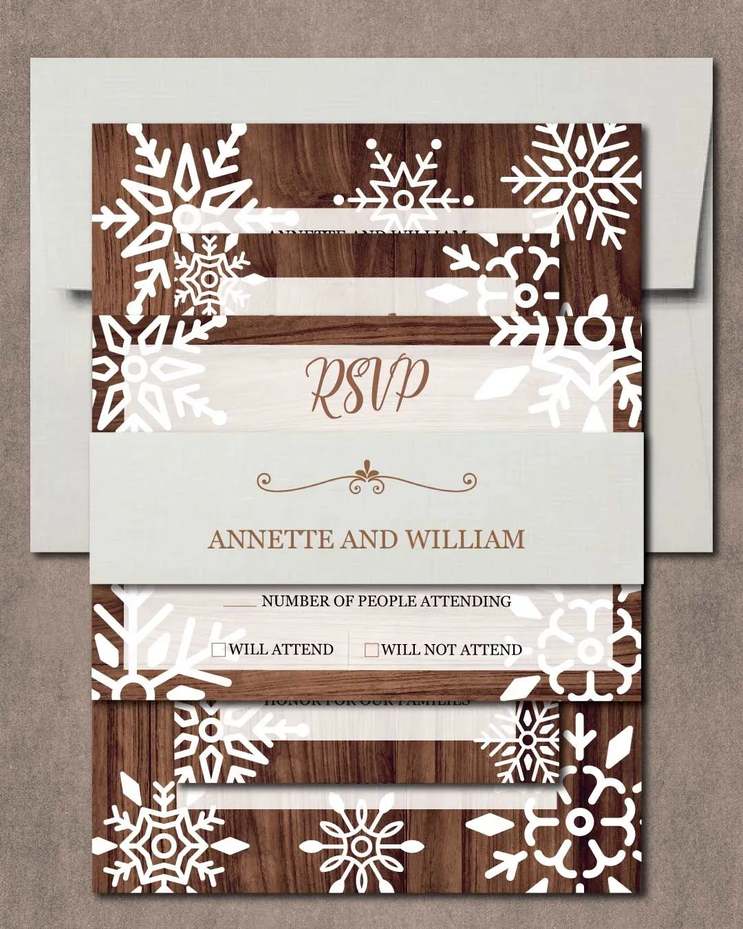 Wooden Frame Snowflakes Simple Flat 5x7 Wedding Invitation
