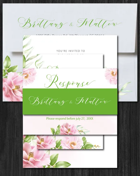 Bright Spring Floral Simple Flat 5x7 Wedding Invitation