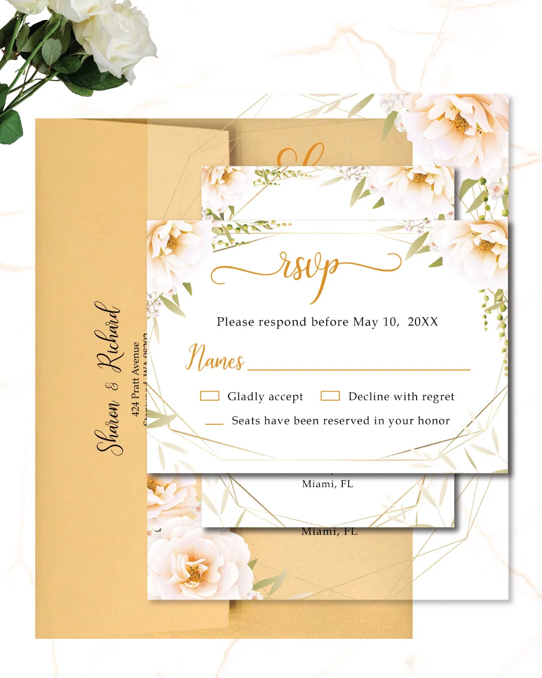 White Lily Flower Acrylic Wedding Invitation