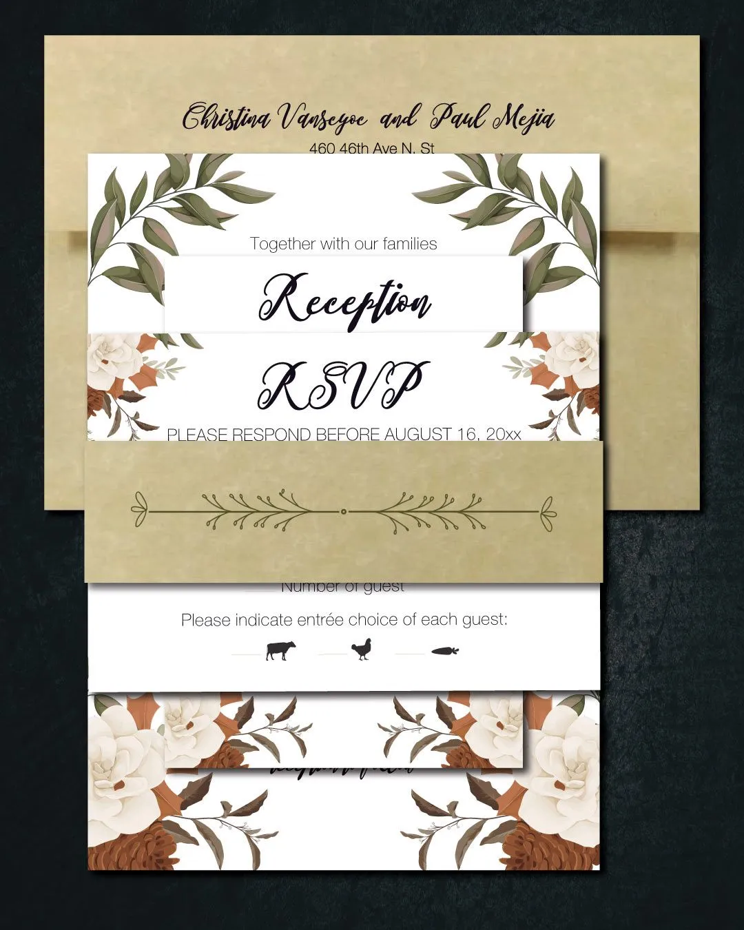 Brown and White Flower Simple Flat 5x7 Wedding Invitation