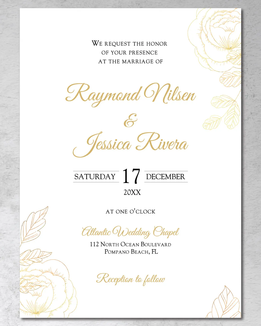 Golden Floral Design Foil Wedding Invitation