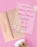 Pink Flowers In Corners Acrylic Wedding Invitation