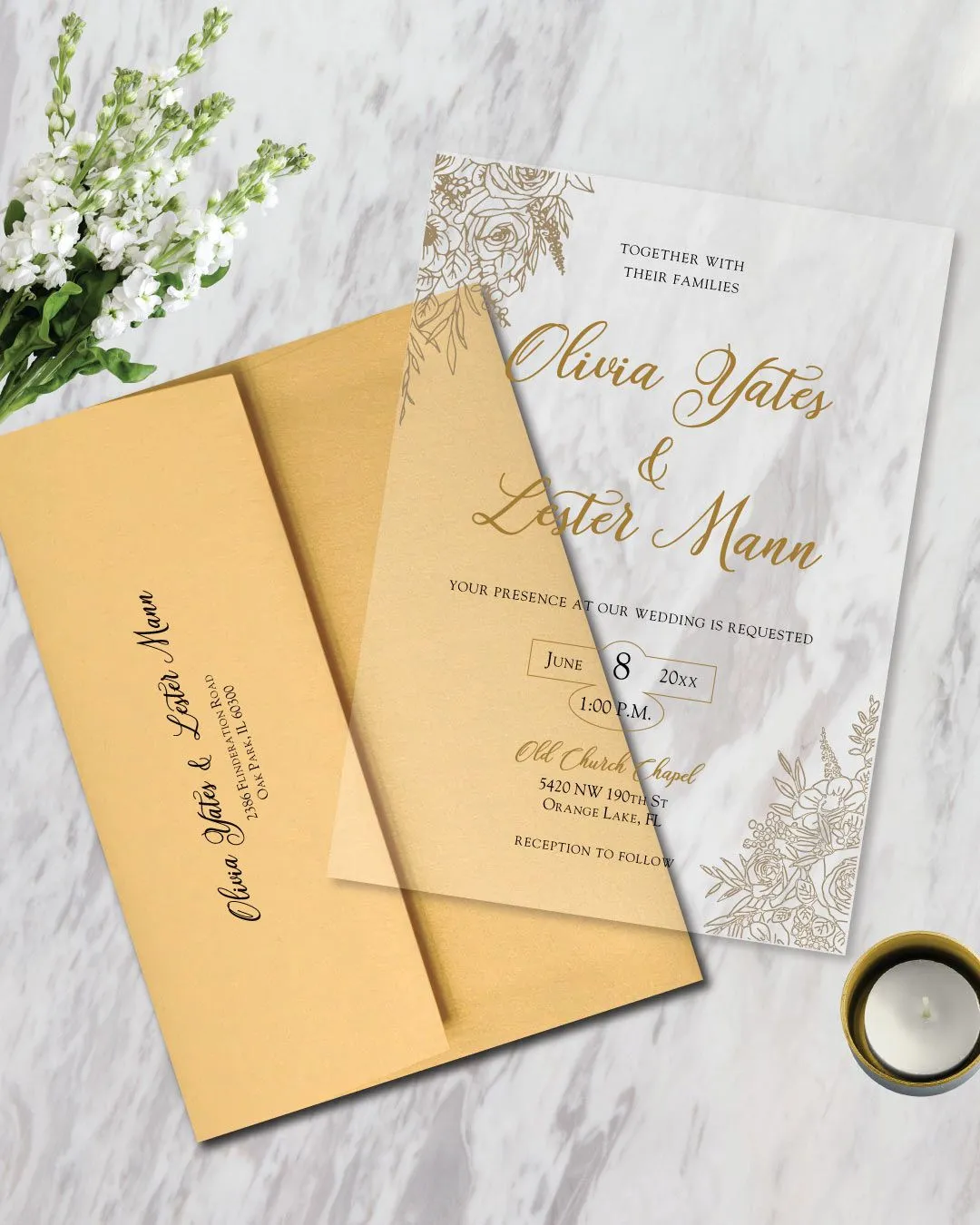 Gold Lettering Acrylic Wedding Invitation