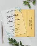Blue Leaves And gold Acrylic Wedding Invitation