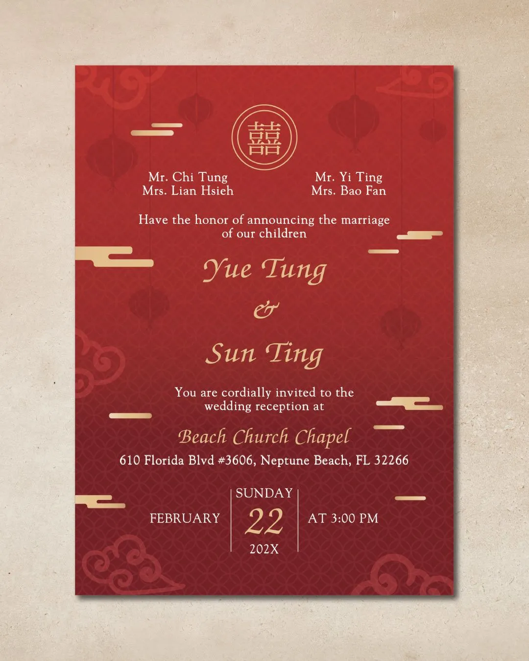 Ombre Lanterns Simple Flat 5x7 Wedding Invitation