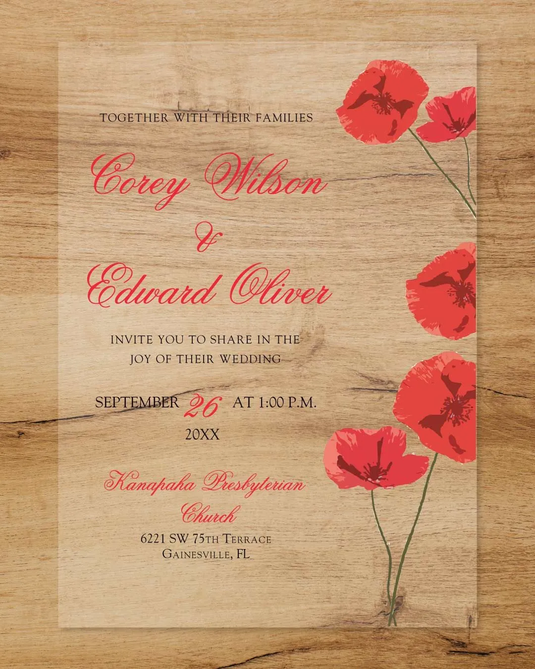 Strong Red Letters Acrylic Wedding Invitation