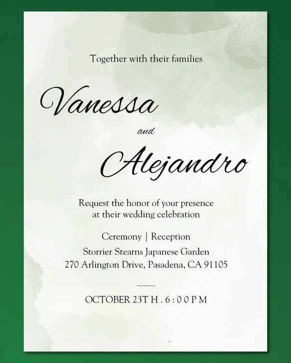 Green Watercolor Simple Flat 5x7 Wedding Invitation