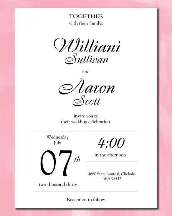 Simple Pink Simple Flat 5x7 Wedding Invitation