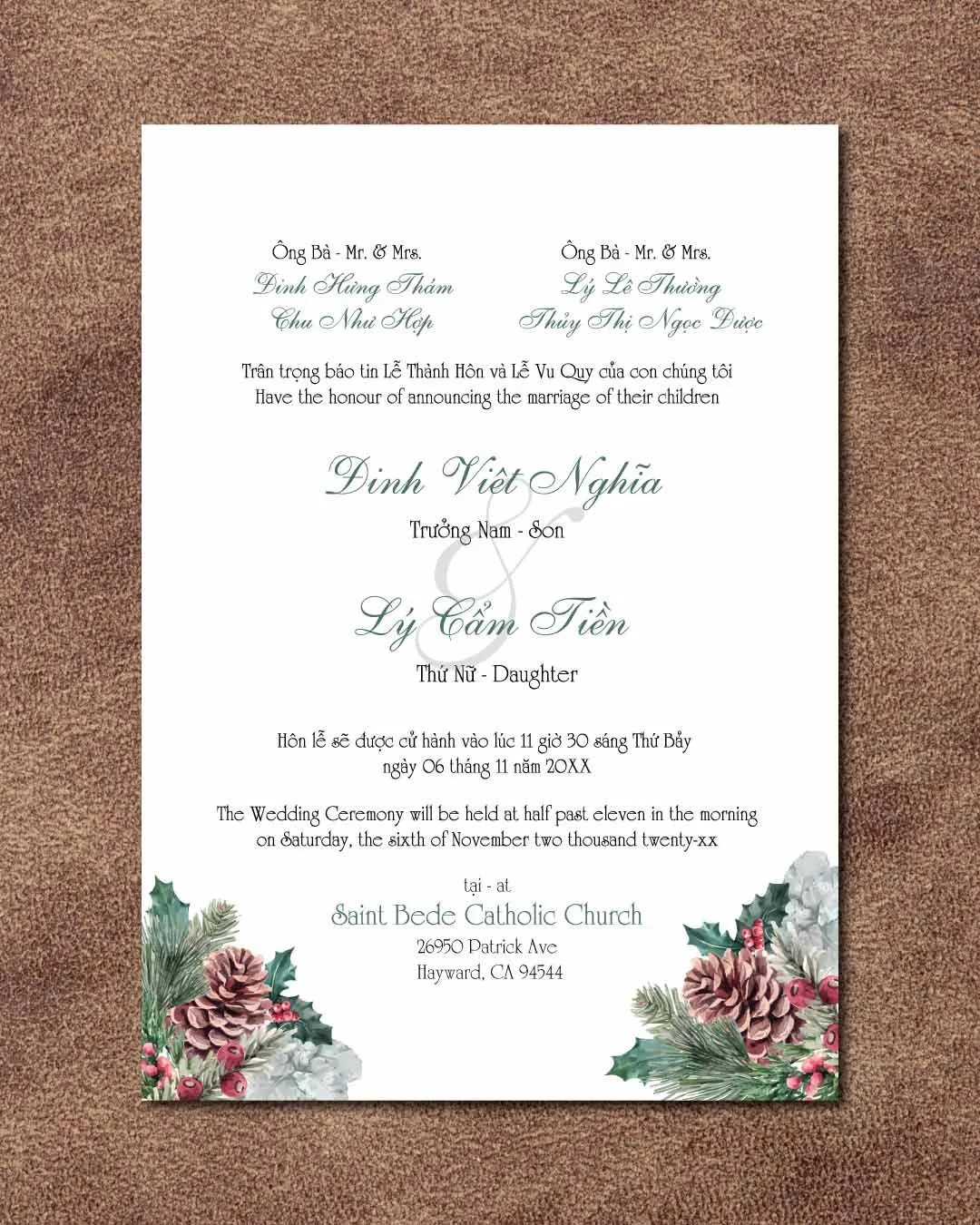 Christmas Pineapple Design Simple Flat 5x7 Wedding Invitation