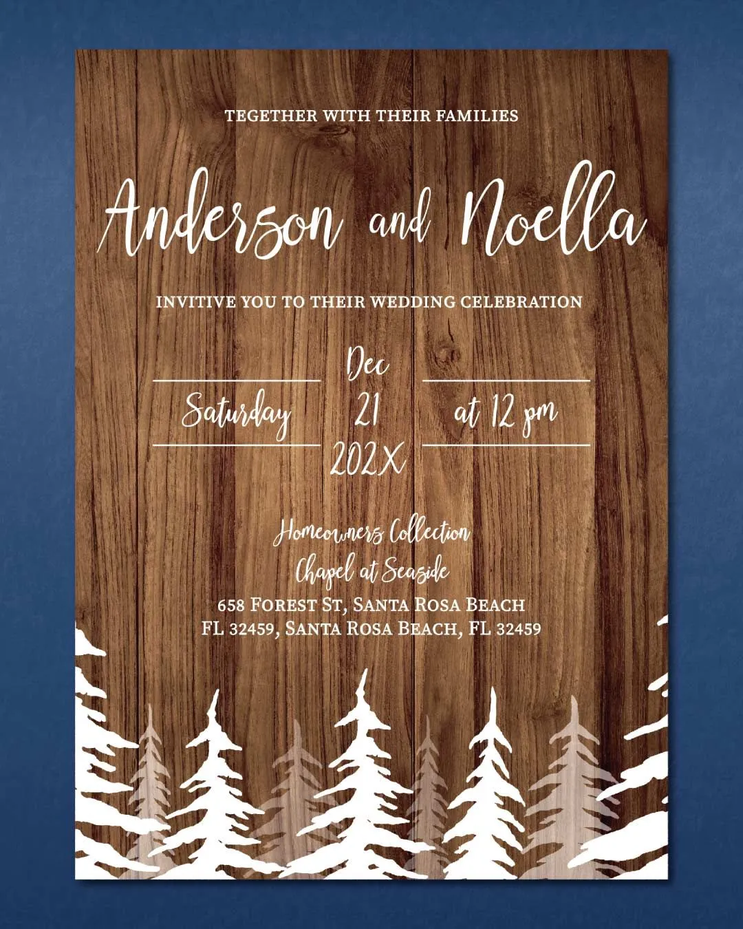 Wood White Forest Simple Flat 5x7 Wedding Invitation