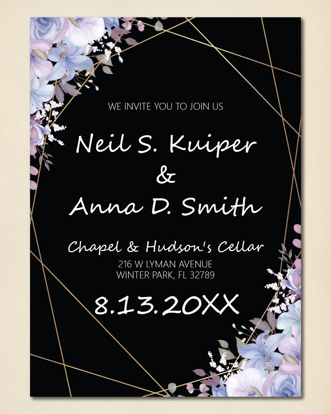 Purple Flowers Simple Flat 5x7 Wedding Invitation
