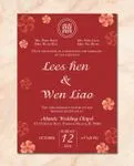 Pink and Red Falling Simple Flat 5x7 Wedding Invitation