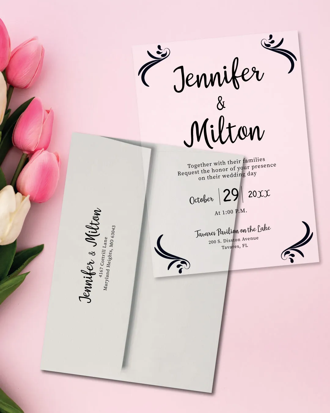 Black Ornamental Corners Acrylic Wedding Invitation