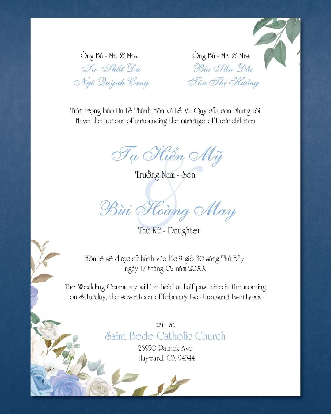 Floral Winter Simple Flat 5x7 Wedding Invitation