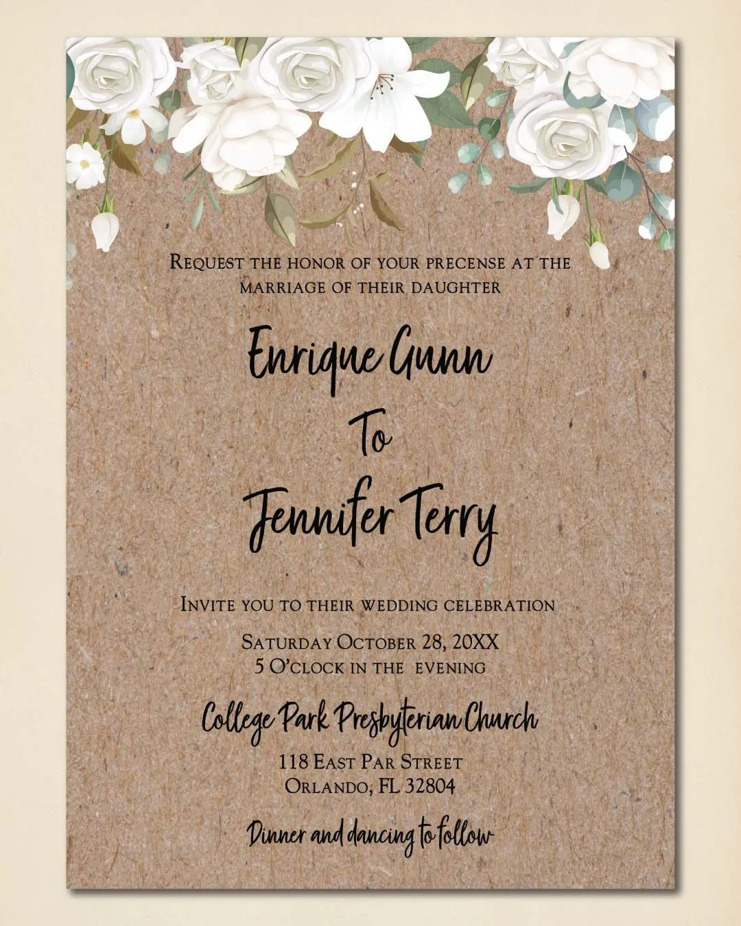 Cardboard Design Flowers Simple Flat 5x7 Wedding Invitation