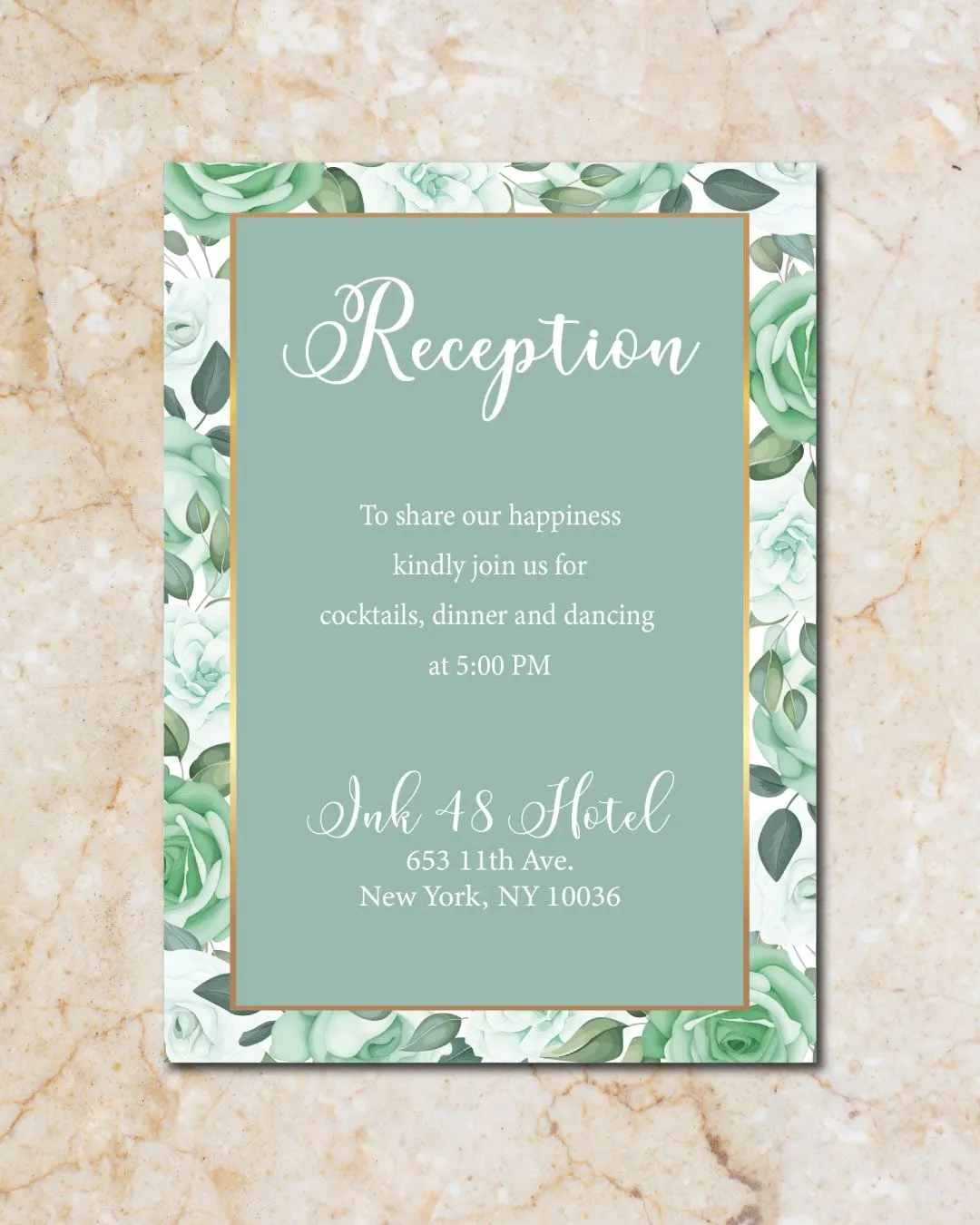 Pastel Green Flowers Simple Flat 5x7 Wedding Invitation