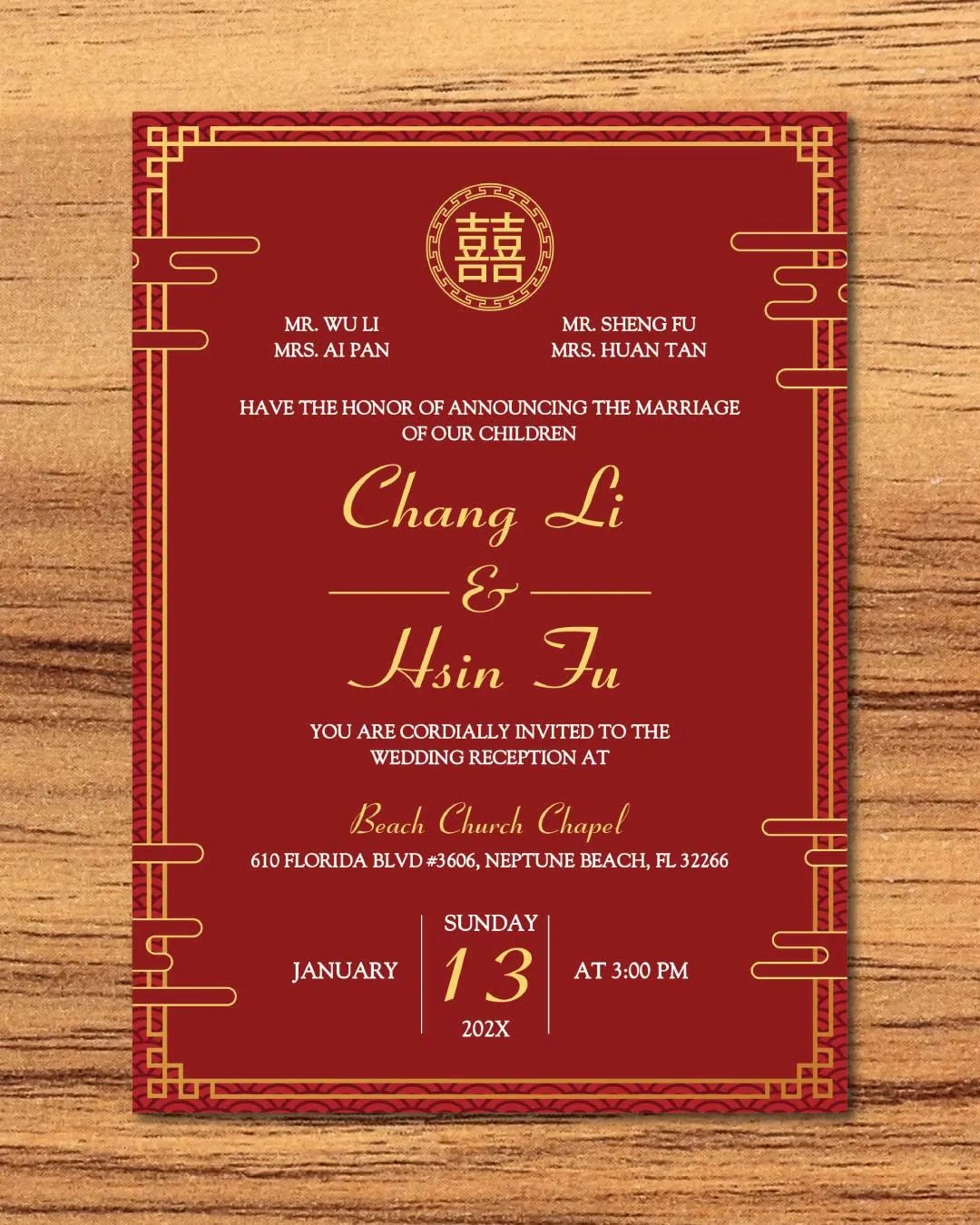 Golden Invitation Clouds Simple Flat 5x7 Wedding Invitation
