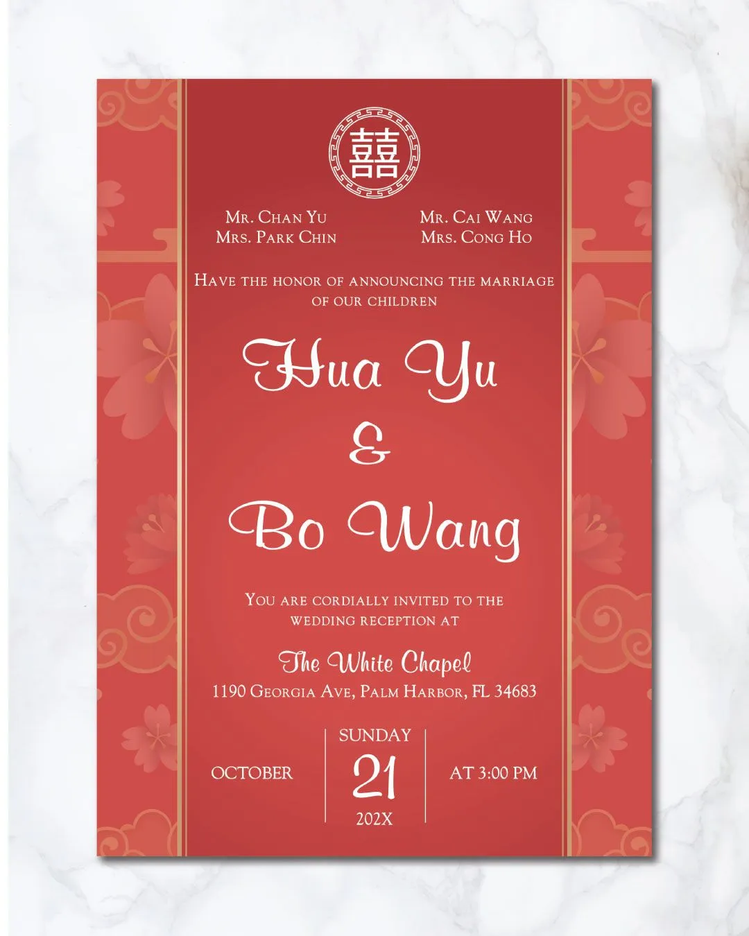 Artistic Cloud Borders Simple Flat 5x7 Wedding Invitation