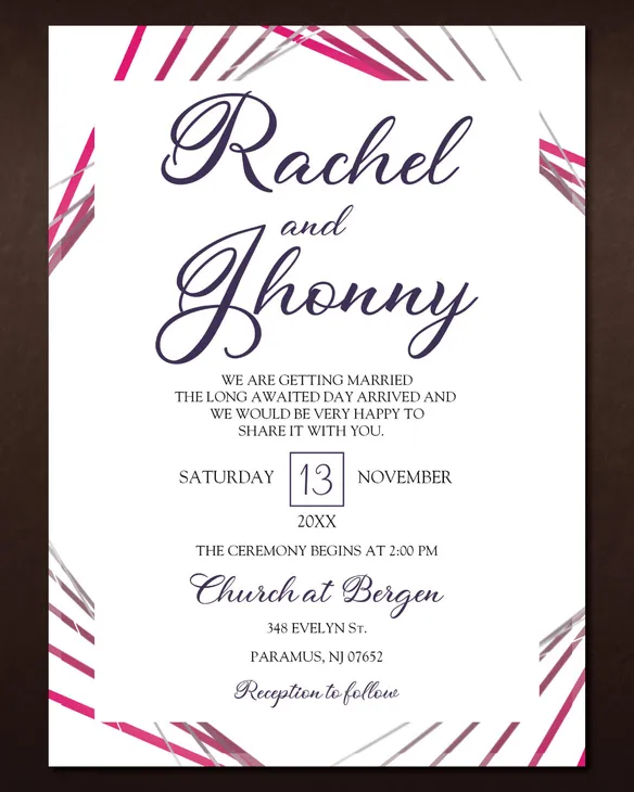 Fuchsia Lines Simple Flat 5x7 Wedding Invitation