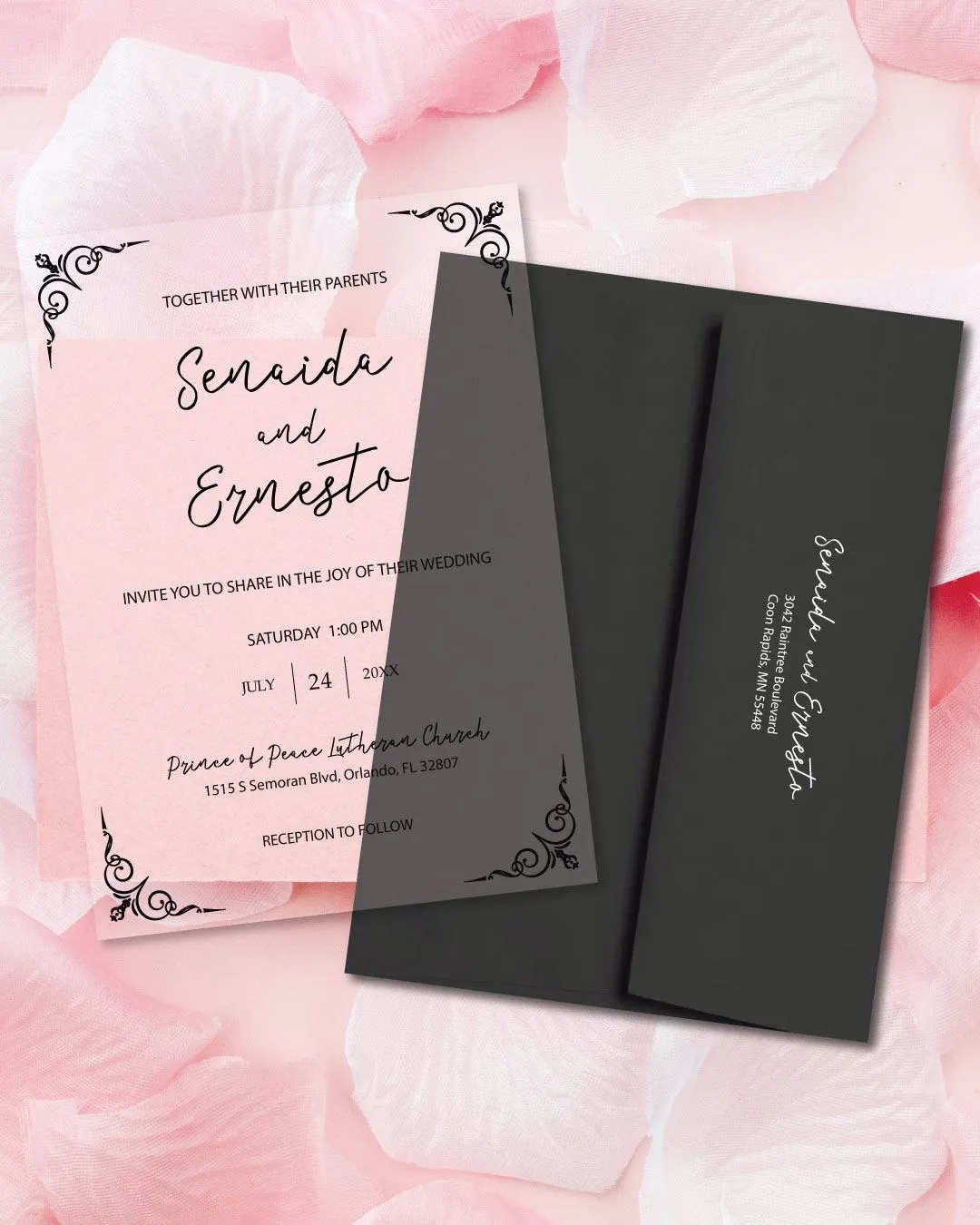 Black Vintage CornersAcrylic Wedding Invitation