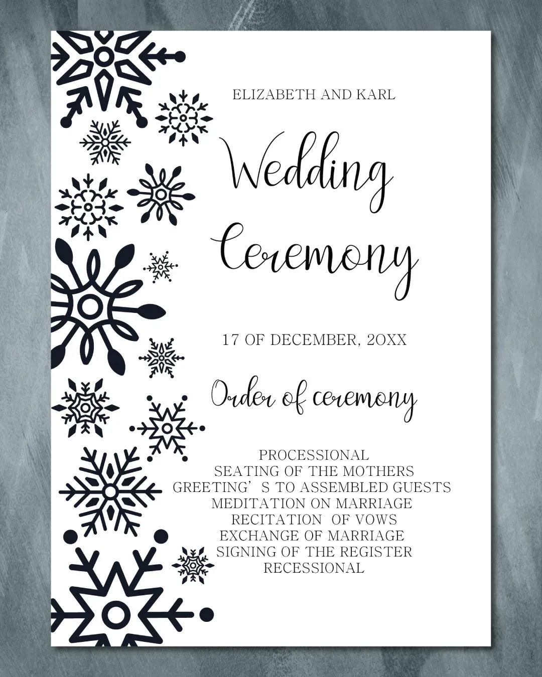 Black Snowflakes Simple Flat 5x7 Wedding Invitation