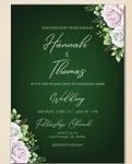 Green and Roses Simple Flat 5x7 Wedding Invitation