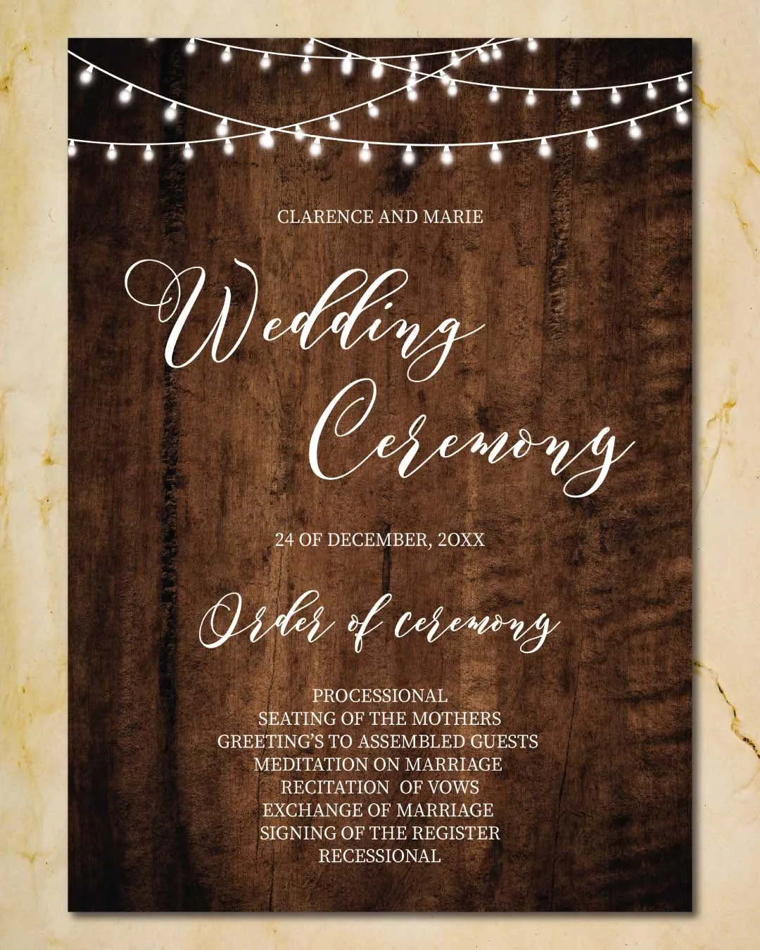 Wood Winter Ligths Simple Flat 5x7 Wedding Invitation