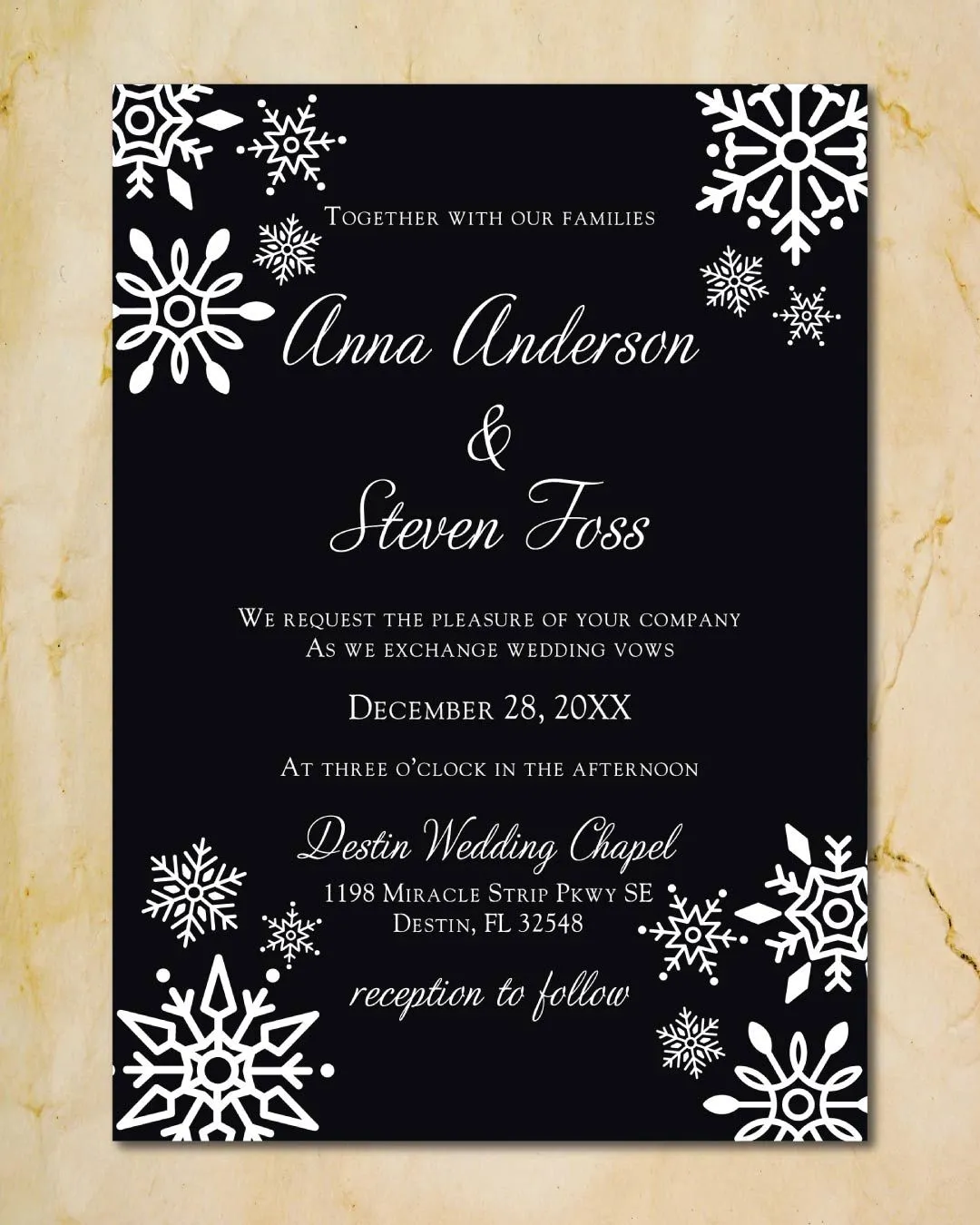 Dark Invitation Snowflakes Simple Flat 5x7 Wedding Invitation