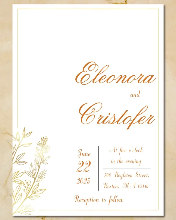 Golden Leaves Simple Flat 5x7 Wedding Invitation