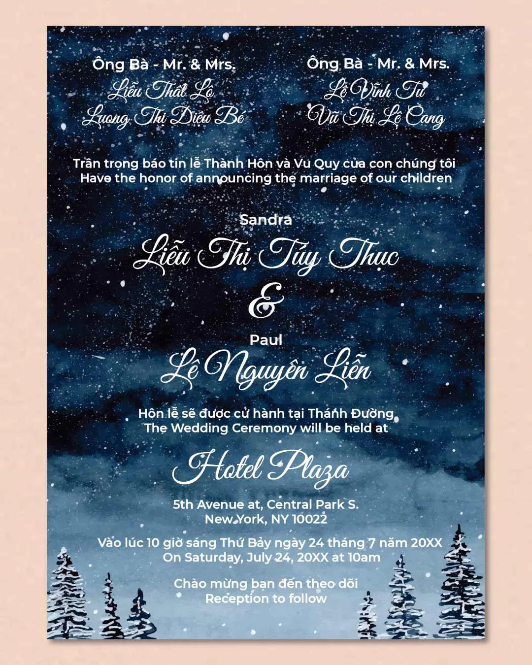 Winter Forest Simple Flat 5x7 Wedding Invitation