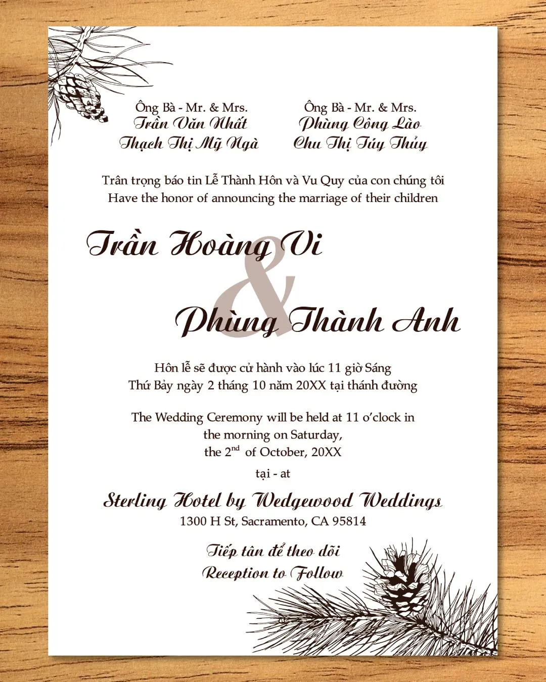Christmas Brown Branches Simple Flat 5x7 Wedding Invitation
