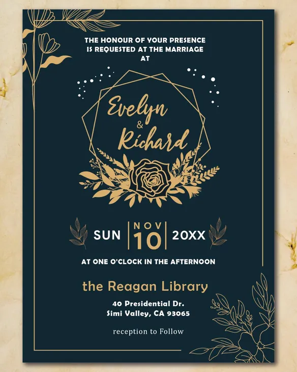 Golden Flowers Simple Flat 5x7 Wedding Invitation