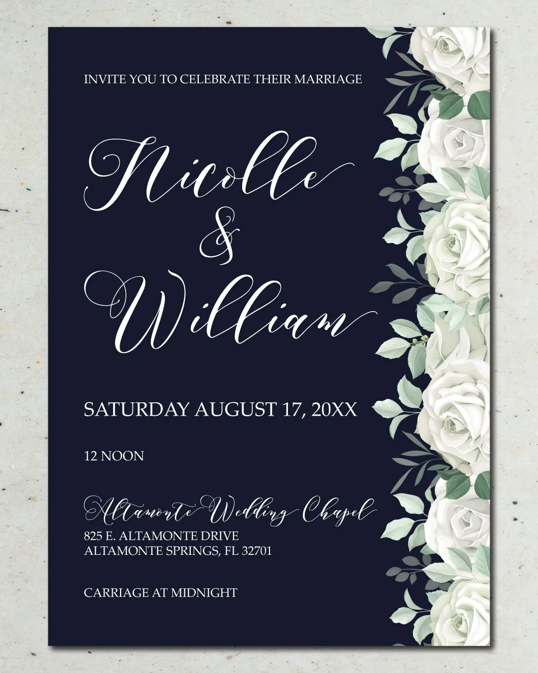 Dark Invitation Flowers Simple Flat 5x7 Wedding Invitation