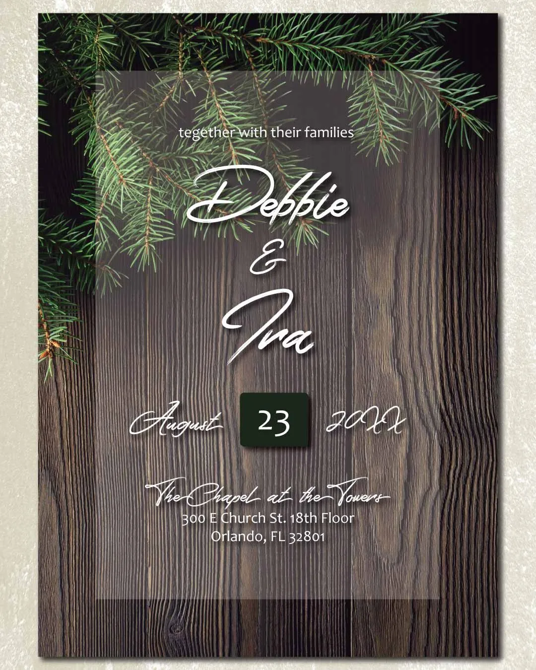Pine and Wood Design Simple Flat 5x7 Wedding Invitation
