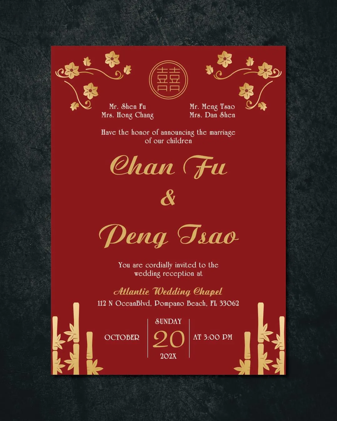 Soft Golden Bamboo Simple Flat 5x7 Wedding Invitation