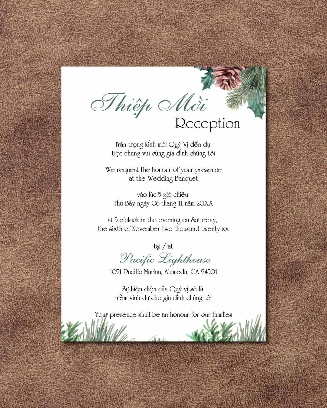 Christmas Pineapple Design Simple Flat 5x7 Wedding Invitation