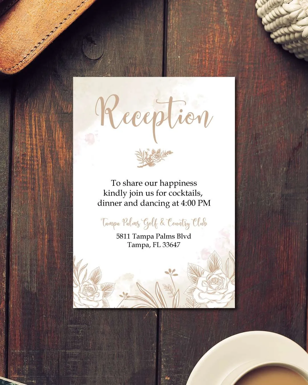 Beige Flower And Branch Acrylic Wedding Invitation