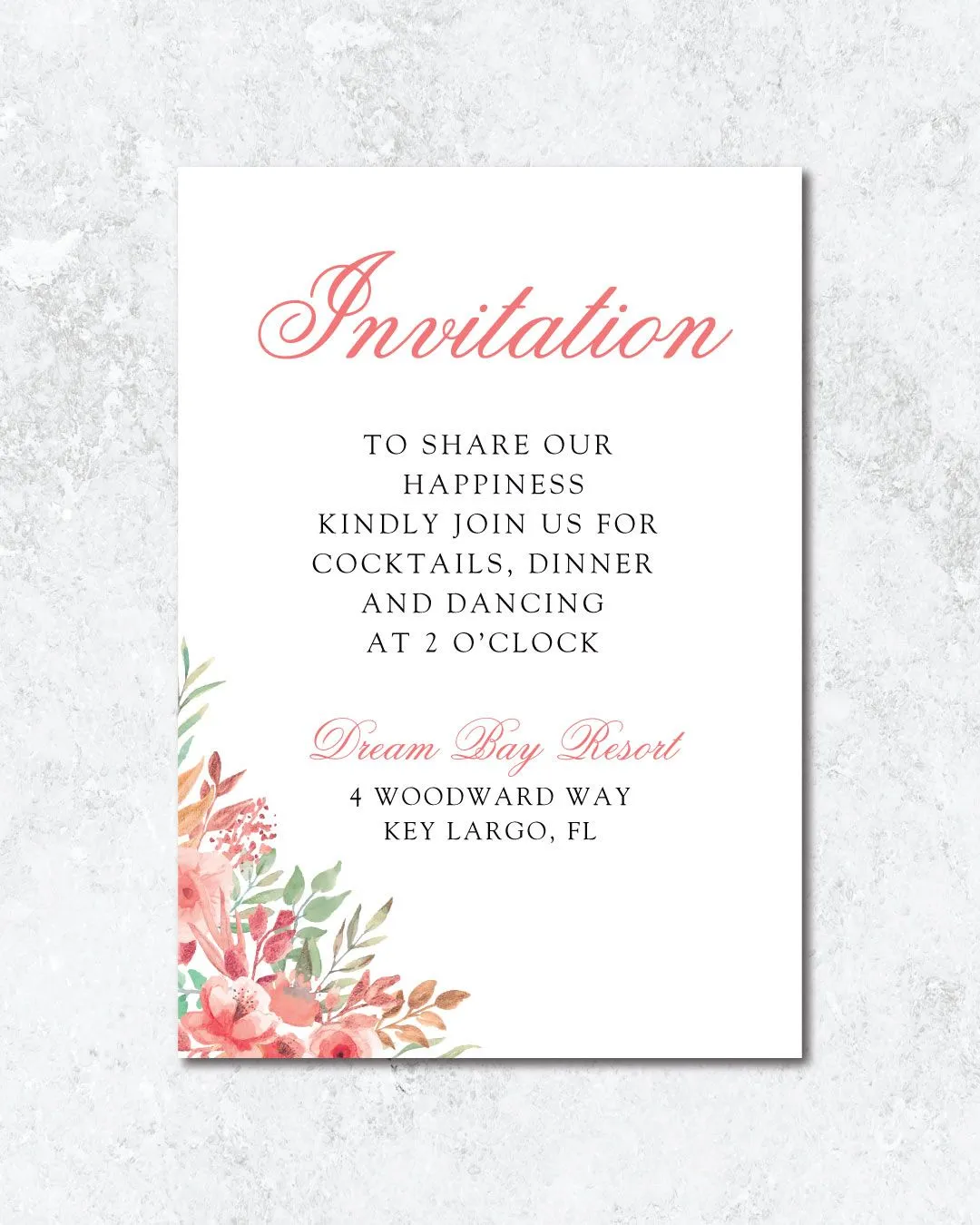 Flower Corners and Pink Acrylic Wedding Invitation