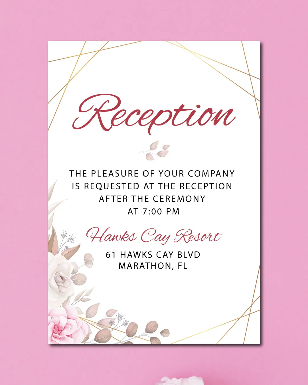 Pink Flowers In Corners Acrylic Wedding Invitation