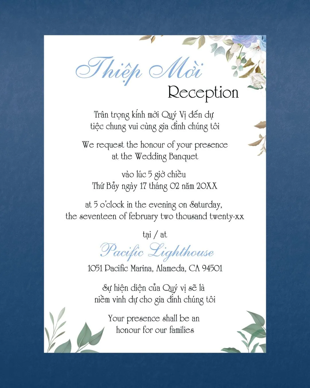 Floral Winter Simple Flat 5x7 Wedding Invitation