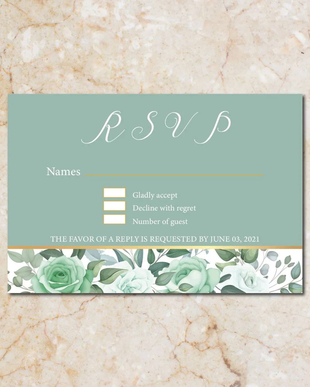 Pastel Green Flowers Simple Flat 5x7 Wedding Invitation