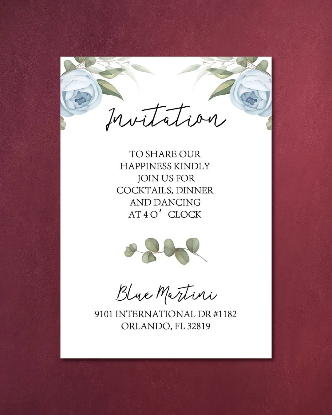 Winter Flowers and Frame Simple Flat 5x7 Wedding Invitation