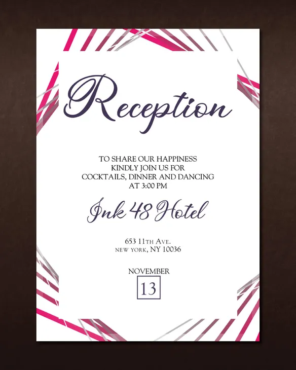 Fuchsia Lines Simple Flat 5x7 Wedding Invitation